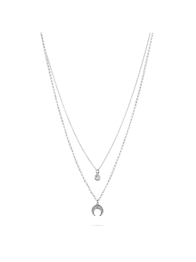 Collier double rangs en argent 925 avec pendentifs croissant de lune