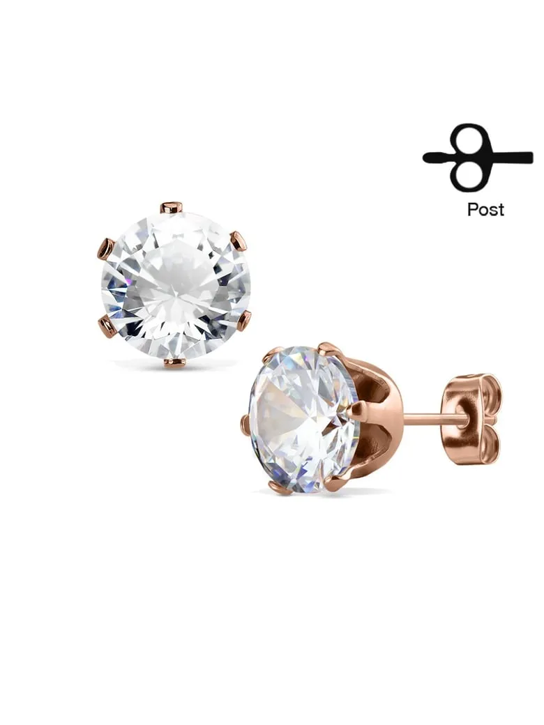 Boucles d'oreilles puces en acier 316L avec zirconium rose