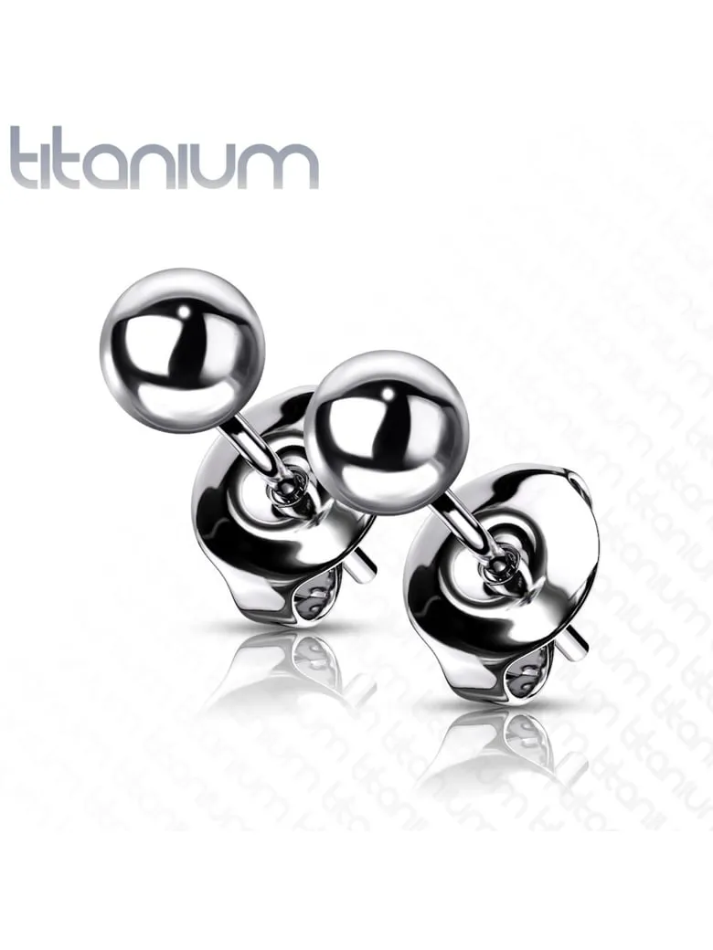 Boucles d'oreilles puces boules en titane argenté