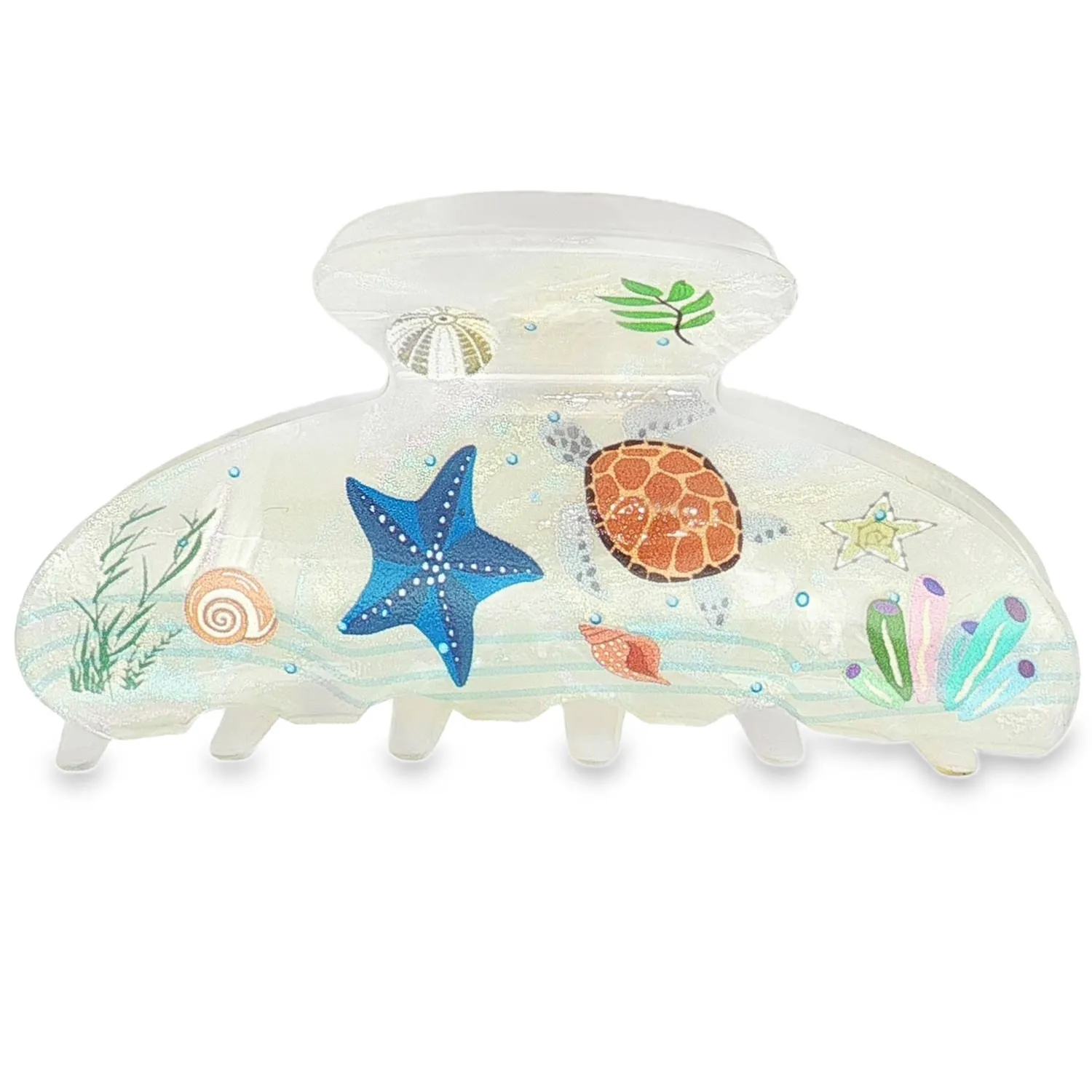 Pince à cheveux transparente illustrée d'étoile de mer et de motifs marins
