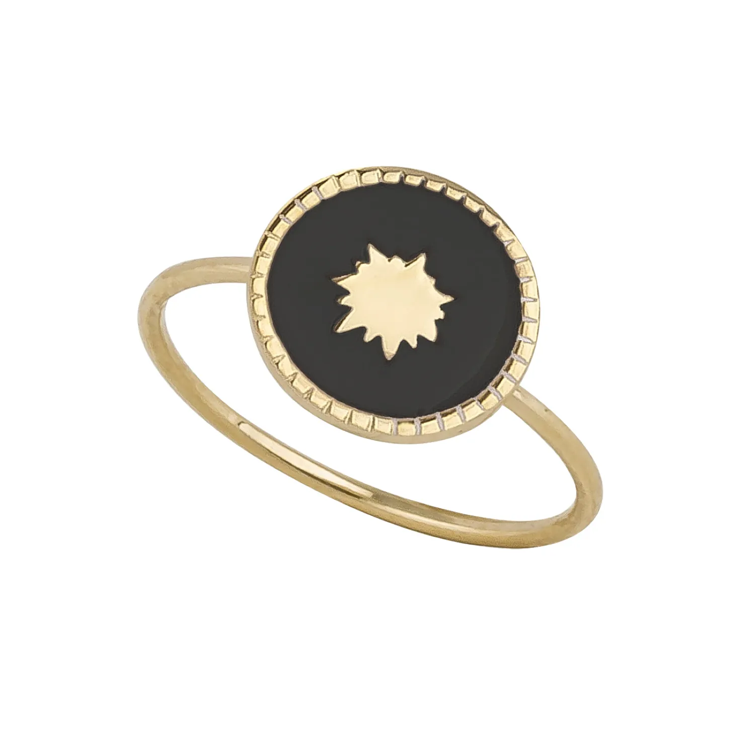 Bague plaqué or à pastille émaillée noire ornée d'une étoile