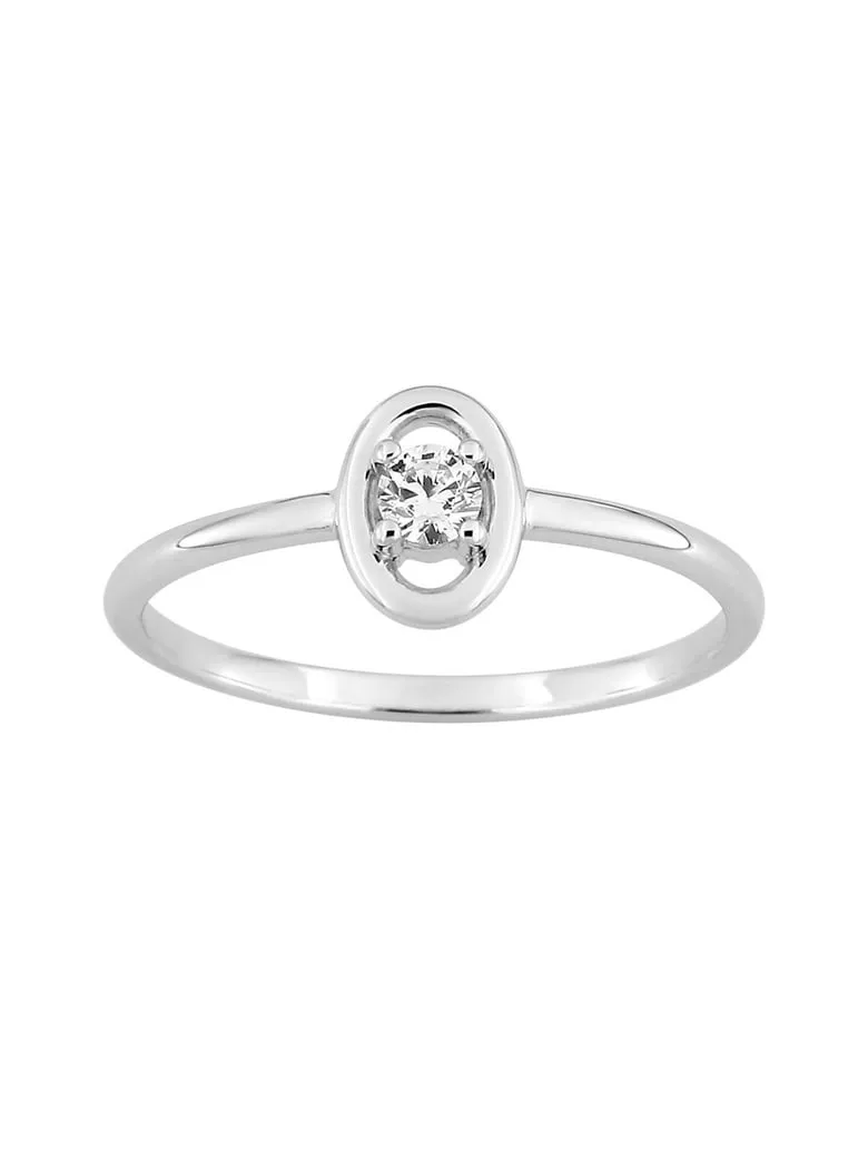 Bague en argent 925 rhodié avec motif ovale et oxyde de zirconium