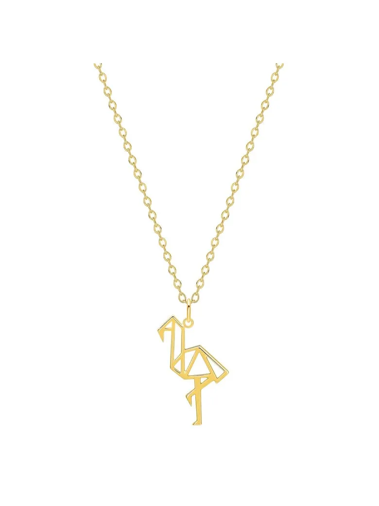 Collier plaqué or au motif flamant rose stylisé